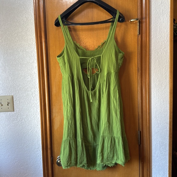 ANTHROPOLOGIE Tiered Gauze Mini Dress Green - Picture 7 of 7